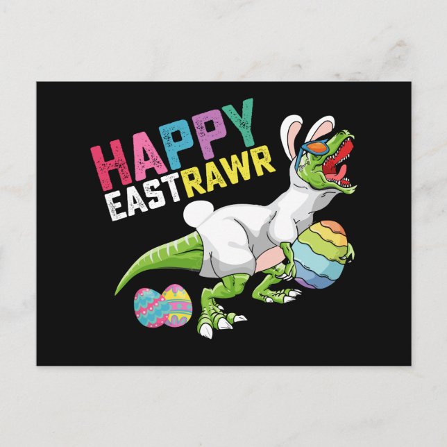 Postal Feliz Eastrawr T Rex Dinosaur Easter Bunny Egg (Anverso)