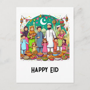 Postal Feliz Eid Familia Divertida Diseño de Celebración