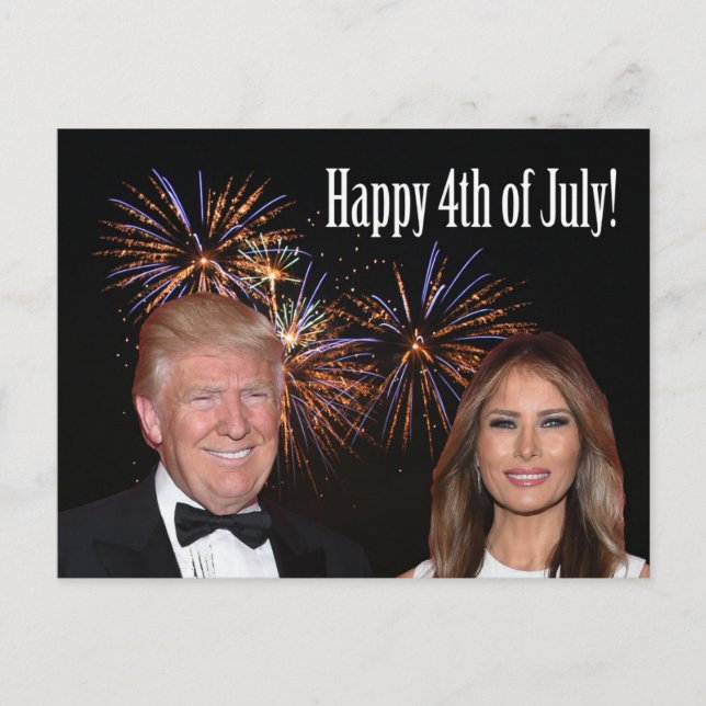 Postal Feliz el 4 de julio del triunfo de Donald y de (Anverso)