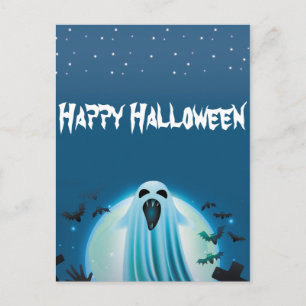 Postal feliz fantasma de Halloween en la noche