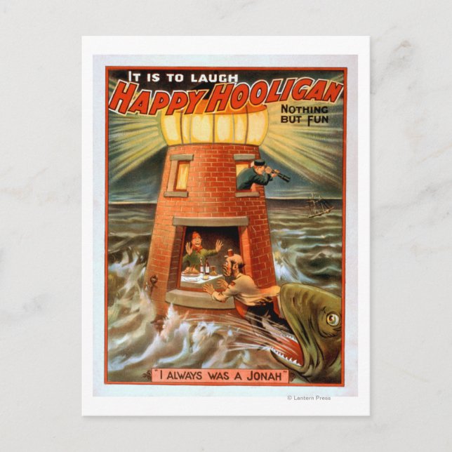 Postal Feliz Faro de Hooligan y obra de Jonah (Anverso)