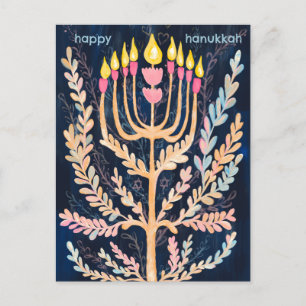 Postal Feliz feriado botánico de Hanukkah Menorah