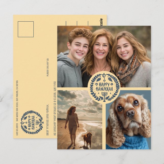Postal Feliz feriado de fotos a la PERSONALIZADO Hanukkah (Anverso / Reverso)