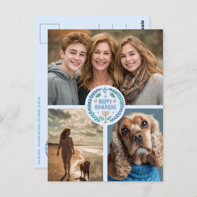Postal Feliz feriado de fotos a la PERSONALIZADO Hanukkah (Anverso / Reverso)