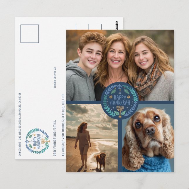 Postal Feliz feriado de fotos a la PERSONALIZADO Hanukkah (Anverso / Reverso)