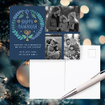 Postal Feliz feriado de fotos a PERSONALIZADO de Hanukkah<br><div class="desc">Espero que te guste este diseño de vacaciones. Añade tus propias fotos y texto al frente haciendo clic en "Personalizar esta plantilla". Asegúrate de organizar tus fotos bajo el "grupo" que crea el borde alrededor de las fotos - "desagrupar" para cambiarlas y ajustarlas. Todo es regulable. Añade texto a la...</div>