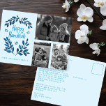 Postal Feliz feriado de Hanukkah PERSONALIZADO 3 FOTOS<br><div class="desc">Espero que te guste este diseño de vacaciones. Añade tus propias fotos y texto al frente y al revés haciendo clic en "Personalizar esta plantilla". Asegúrese de organizar sus fotos bajo el "grupo" que crea el borde blanco. Todo es regulable. Añade también el texto al fondo y cambia los colores...</div>