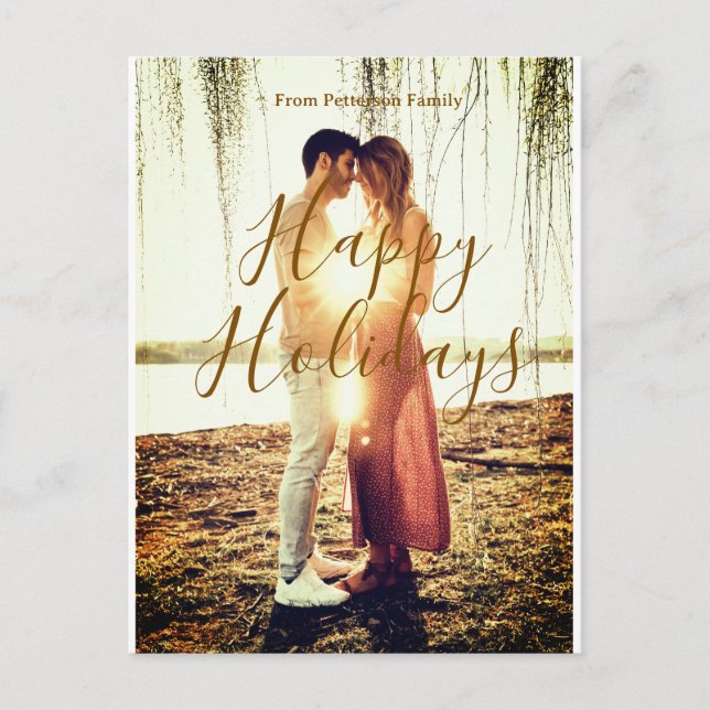 Postal Feliz feriados marrón agregar pareja de fotos fech (Anverso)