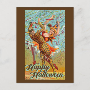 Postal Feliz Festival de Halloween Dancing Jester Masquer