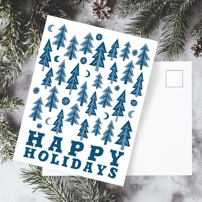Postal FELIZ FESTIVAL Elegante bosque de invierno ilumina (HAPPY HOLIDAYS Winter Moonlight Forest Minimalist Simple Chic Elegant Christmas Seasonal Postcard
)