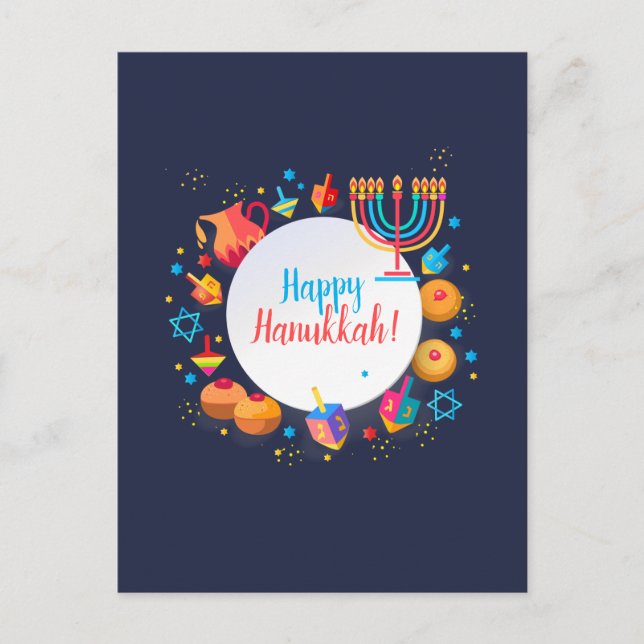 Postal Feliz Festival Hanukkah Decoración festiva Menorah (Anverso)