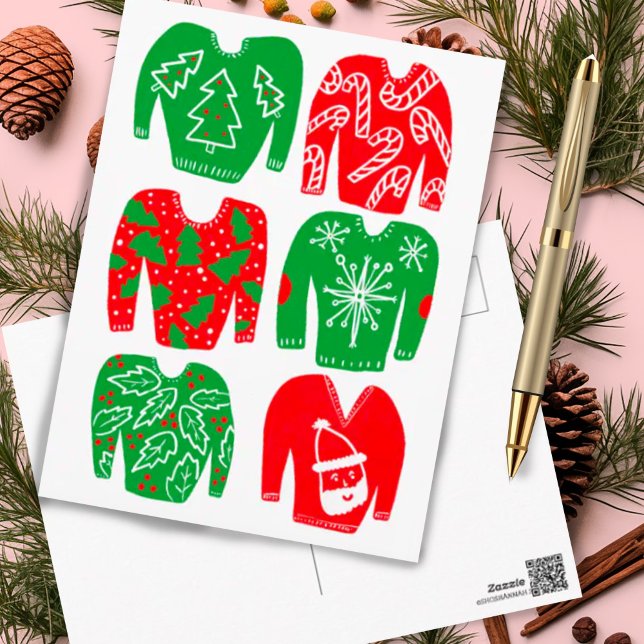 Postal FELIZ FESTIVIDAD FELIZ DÍA Dulces de Navidad (Cute Christmas sweaters holiday postcard)