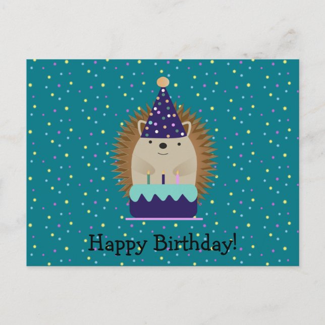 Postal feliz Fiesta de cumpleaños Hedgehog (Anverso)