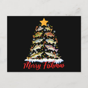 Postal Feliz Fishmas Luces Divertidas de Navidad del Árbo