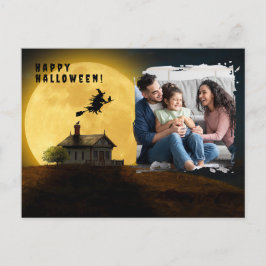 Postal Feliz foto de bruja negra de Halloween