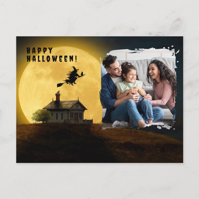 Postal Feliz foto de bruja negra de Halloween (Anverso)