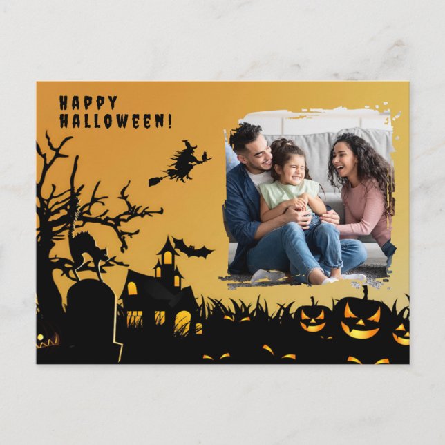 Postal Feliz foto de bruja negra de Halloween (Anverso)