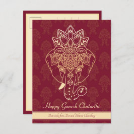 Postal Feliz Ganesh Chaturthi, texto propio, burgundy