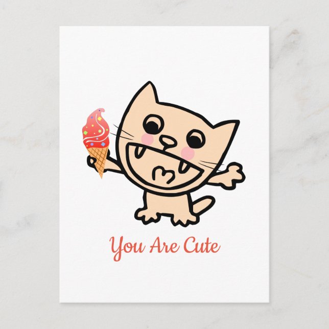 Postal Feliz Gato Con Helado (Anverso)