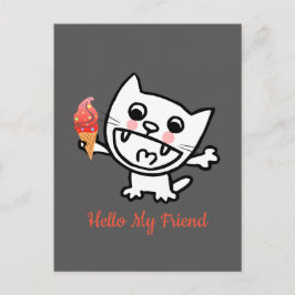 Postal Feliz Gato Con Helado