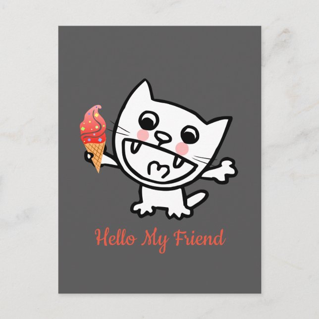 Postal Feliz Gato Con Helado (Anverso)