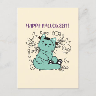 Postal Feliz Gato de Halloween Frankenstein