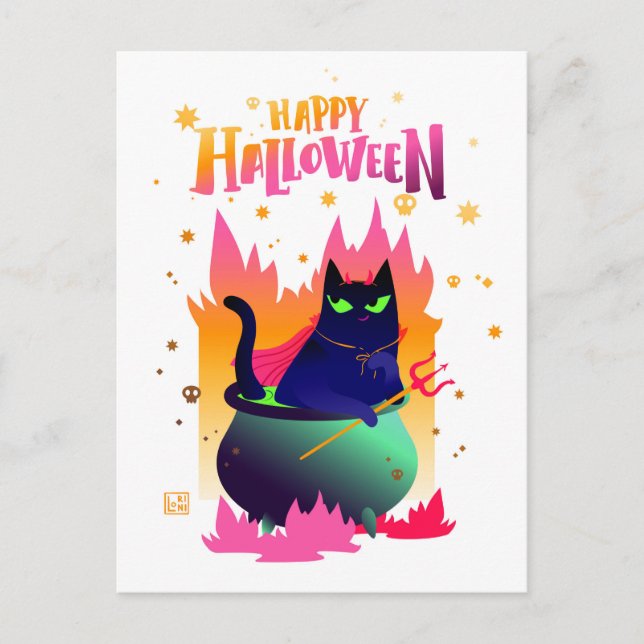 Postal Felíz Gato de Halloween Vinsant (Anverso)