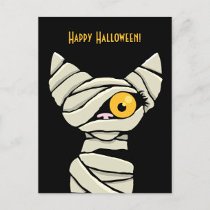 Postal Feliz Gato de la Mummy de Halloween