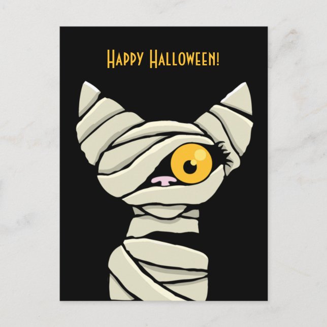 Postal Feliz Gato de la Mummy de Halloween (Anverso)