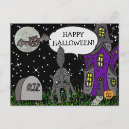 Postal Feliz Gato Negro de Halloween