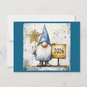Postal Feliz Gnome de Año Nuevo, 2026,