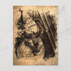 Postal Feliz Gnome Post Card (Sepia)