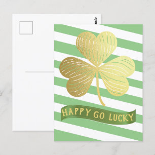 Postal Feliz Go Lucky Gold Shamrock St Patrick's Day