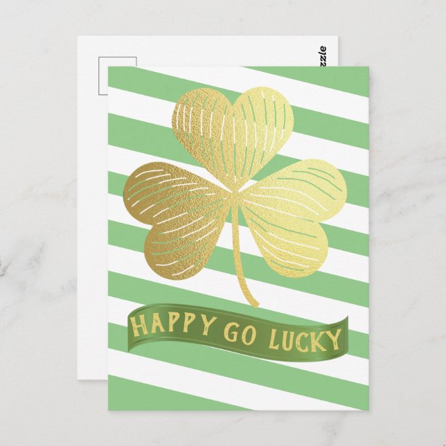 Postal Feliz Go Lucky Gold Shamrock St Patrick's Day (Anverso / Reverso)