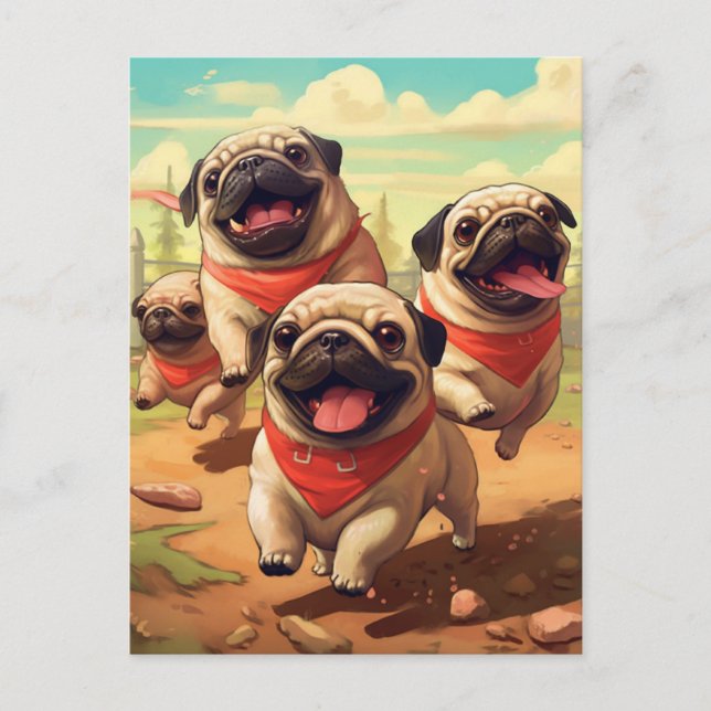 Postal Feliz Grumble de Pugs (Anverso)