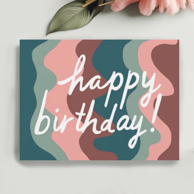 Postal FELIZ Guay Y Fun Wavy Stripes (Custom hand lettered happy birthday postcard, add your own text to customize it)
