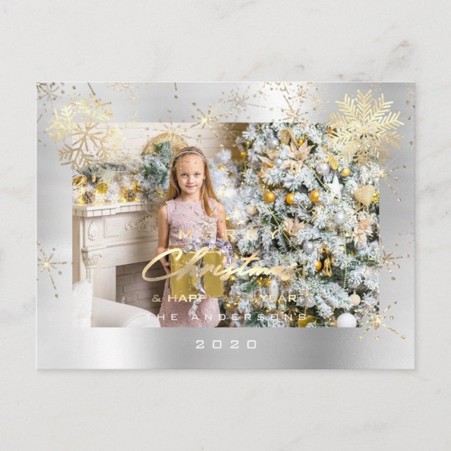Postal Feliz guión navideño Silver Gray Gold Lux Nieve (Anverso)