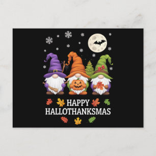 Postal Feliz Hallothanksmas Gnomes Feliz Navidad en Hallo