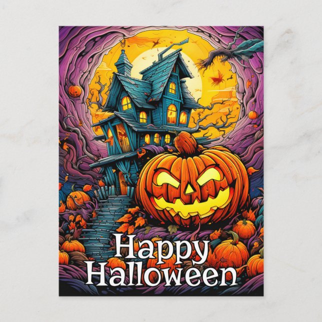 Postal Feliz Halloween | Atrapada casa (Anverso)