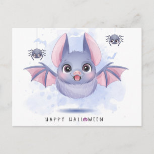 Postal Feliz Halloween Bat and Spiders