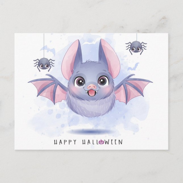 Postal Feliz Halloween Bat and Spiders (Anverso)
