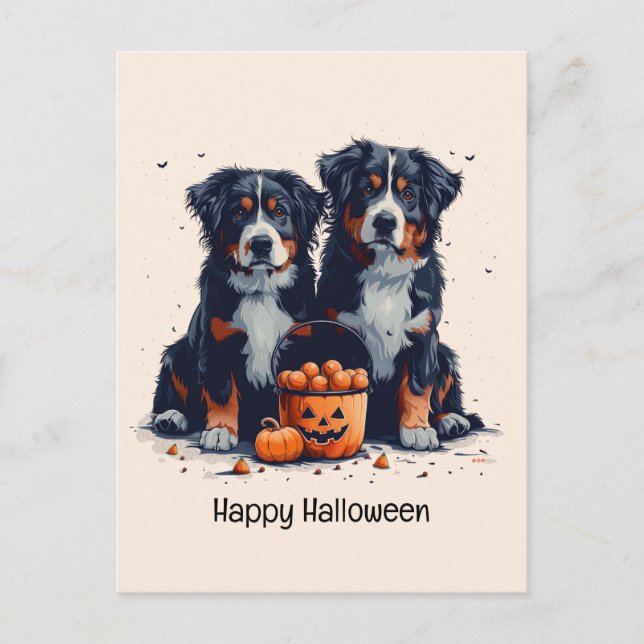 Postal Feliz Halloween Bernese Mountain Dogkin (Anverso)