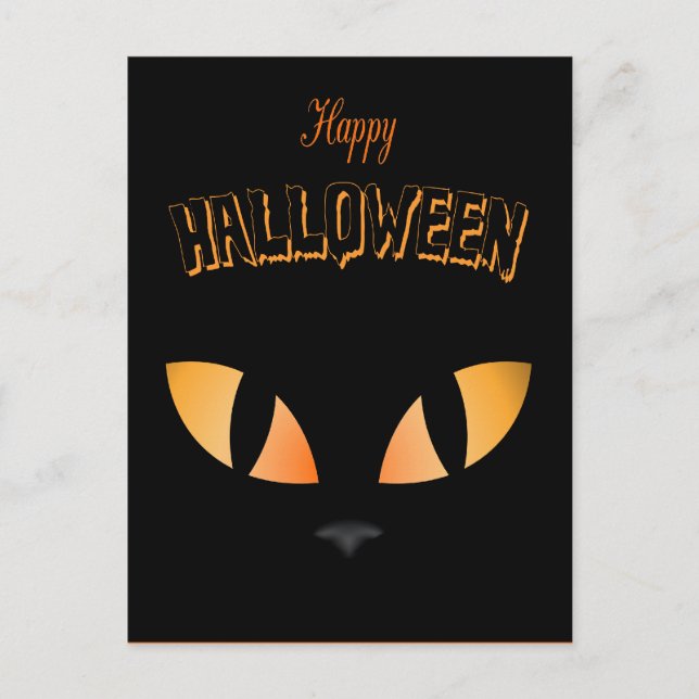 Postal Feliz Halloween Black Cat Eyes (Anverso)