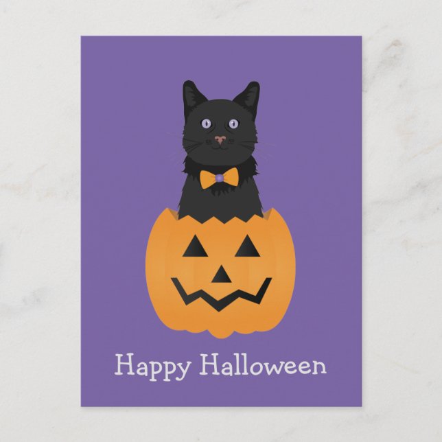 Postal Feliz Halloween Black Cat Pumpkin (Anverso)