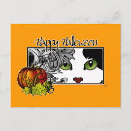 Postal Feliz Halloween Black 'n White Cat