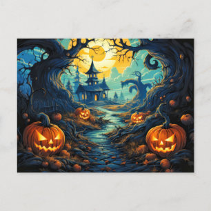 Postal Feliz Halloween   Bosque atormentado y espeluznant