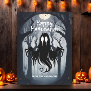 Postal Feliz Halloween Bosque Embrujado Fantasma Espeluzn