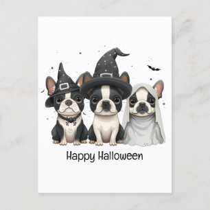 Postal Feliz Halloween Boston Terrier Dogs