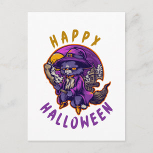 Postal Feliz Halloween Bruja de Halloween Gato