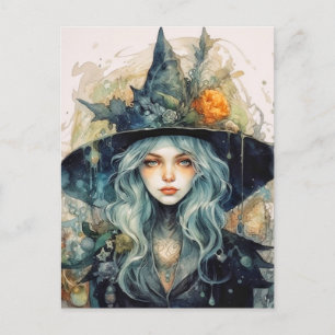 Postal Feliz Halloween Bruja otoñal